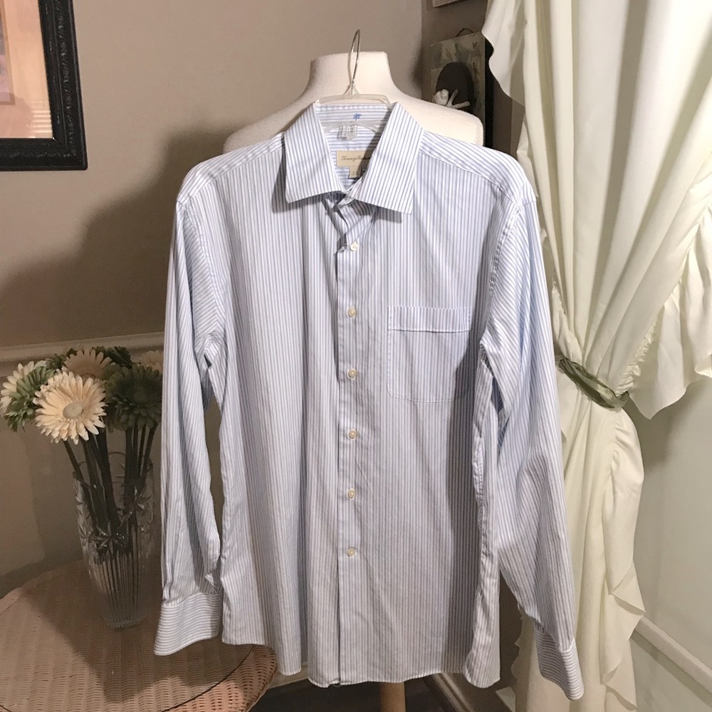 TOMMY BAHAMA BLUE STRIPED DRESS SHIRT. 15 1/5